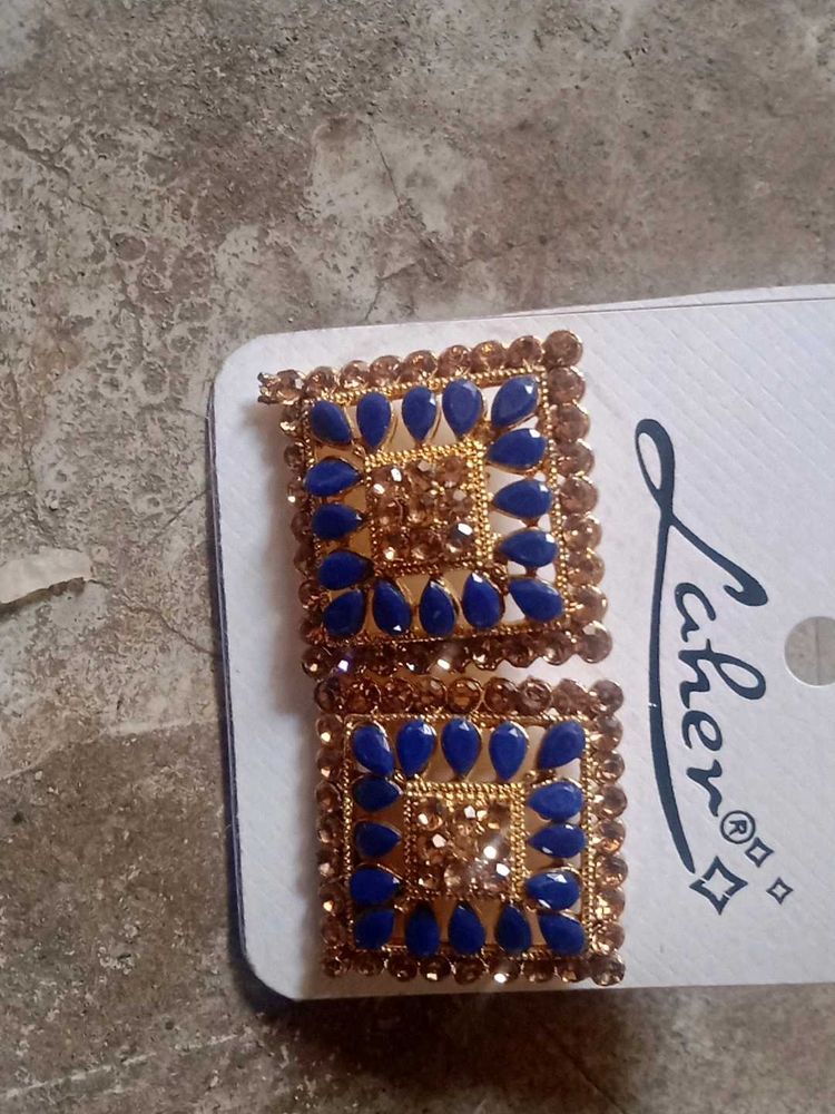 Blue &amp; Gold Square Earrings