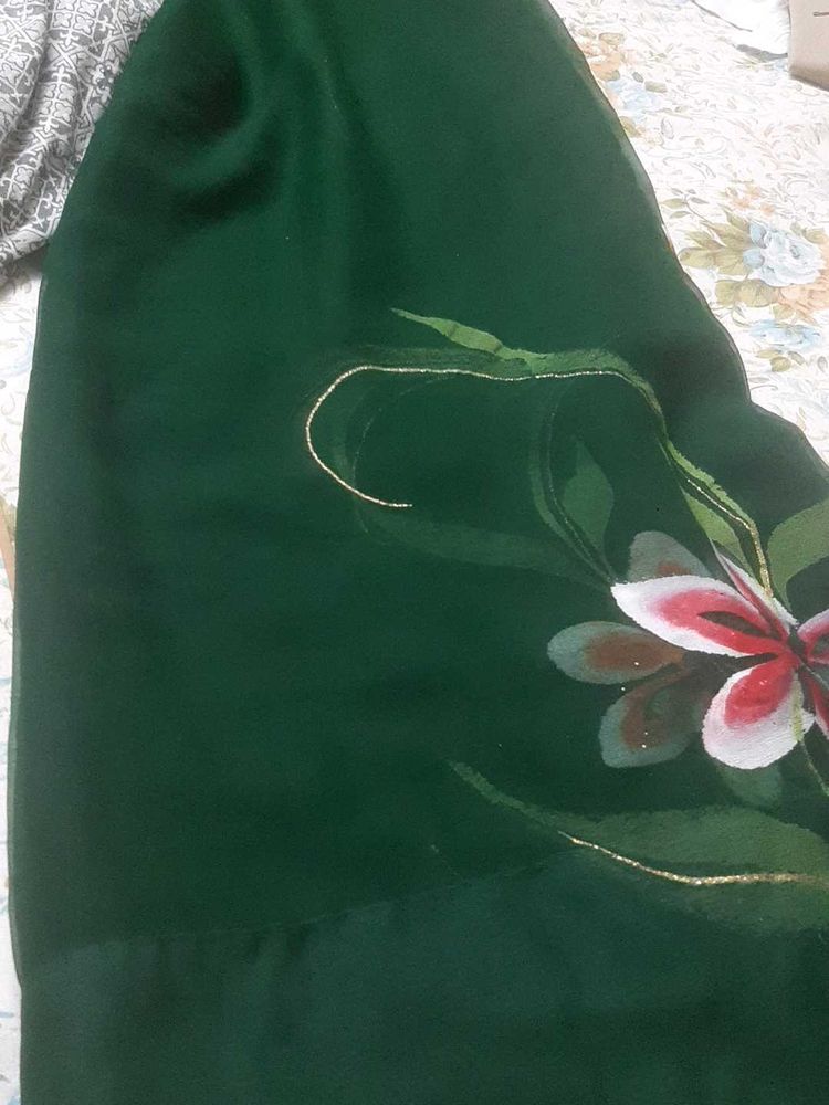 green flower print  saree