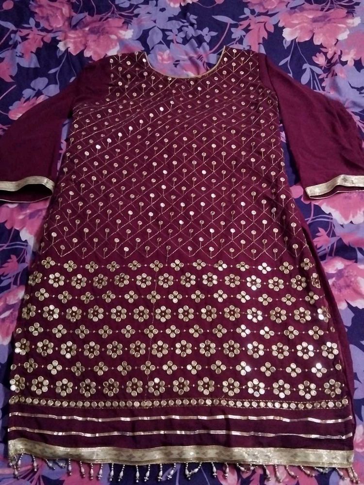Embellished Purple Kurta with Plazzo