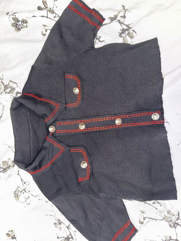Chic Black top with Red Stitching