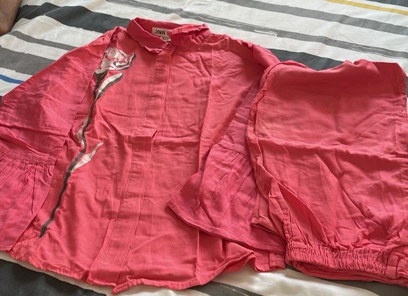Pink Kurta Set with Floral Print