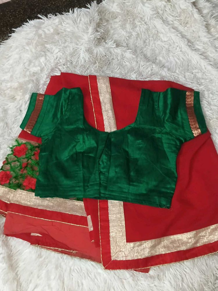 Red Saree with Green Blouse