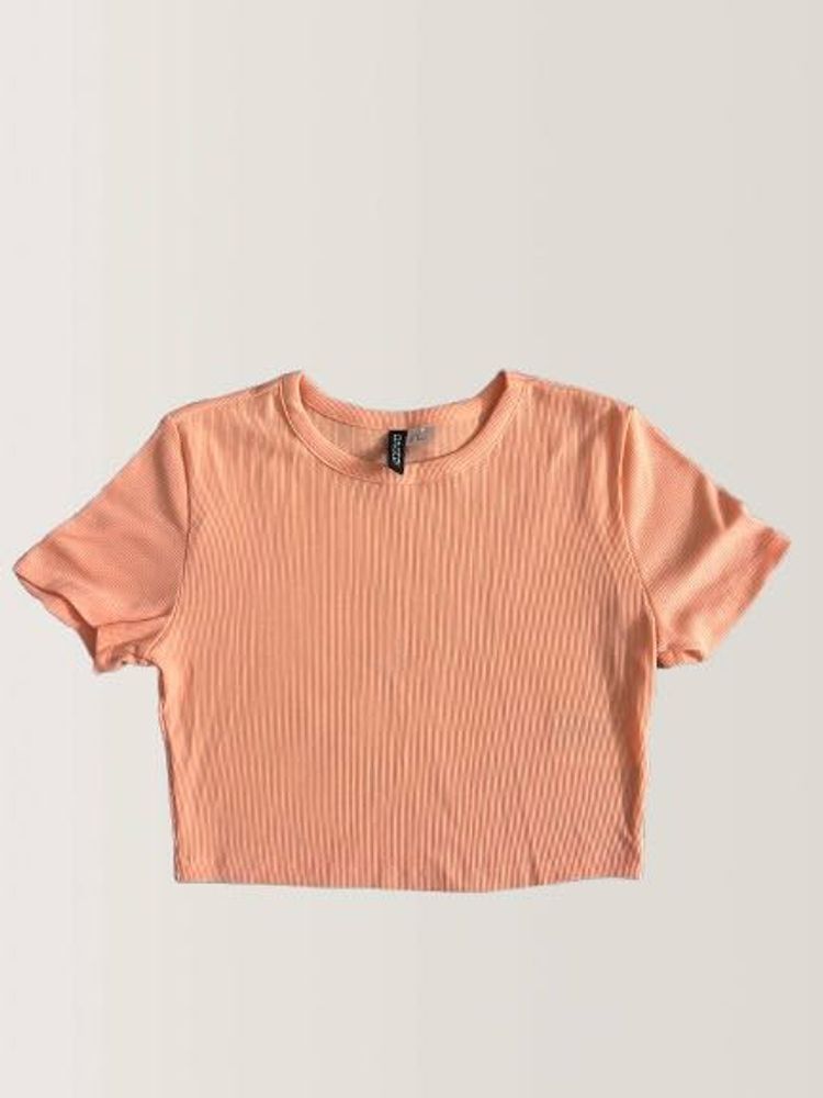 Peach Ribbed Crop Tee