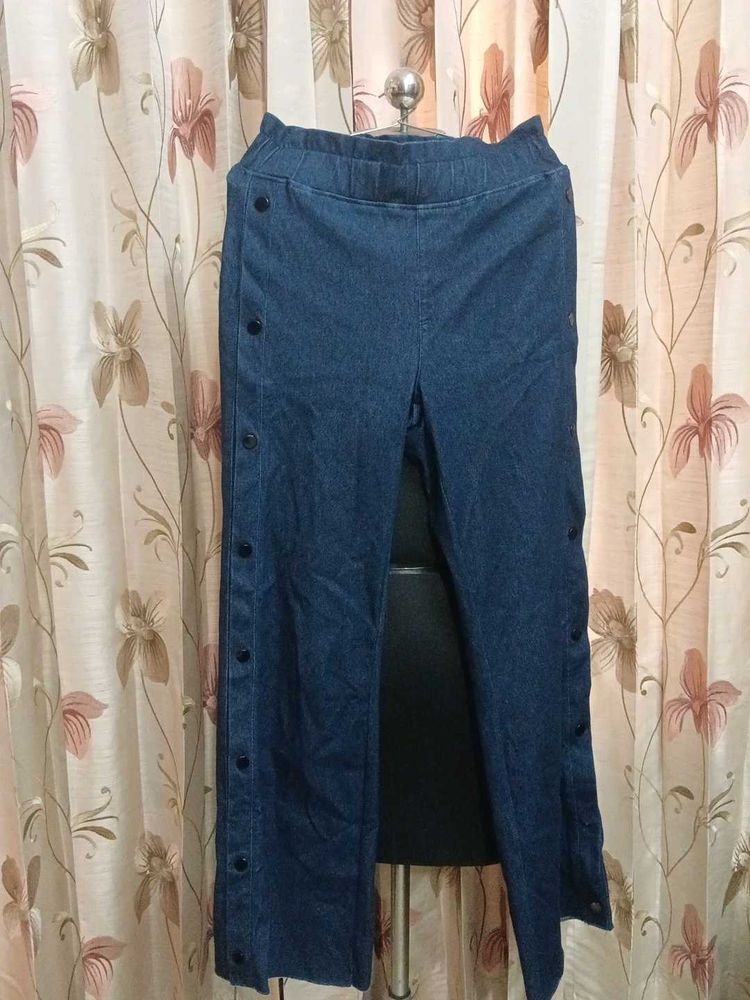 Stylish Blue Denim Button Pants
