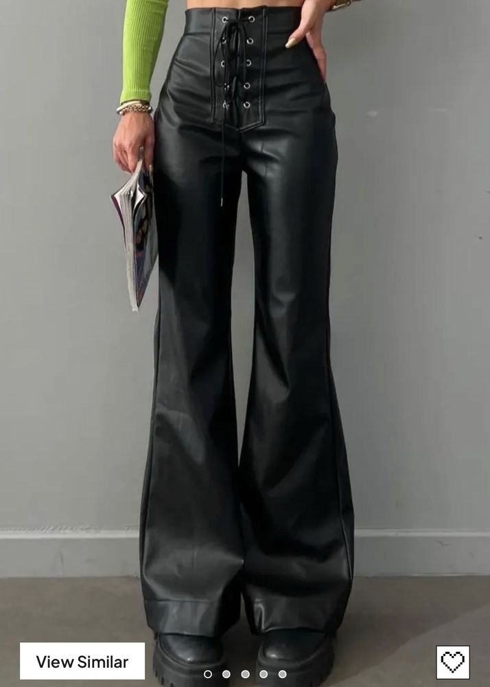 new me lace-Up Flare Faux Leather Pants
