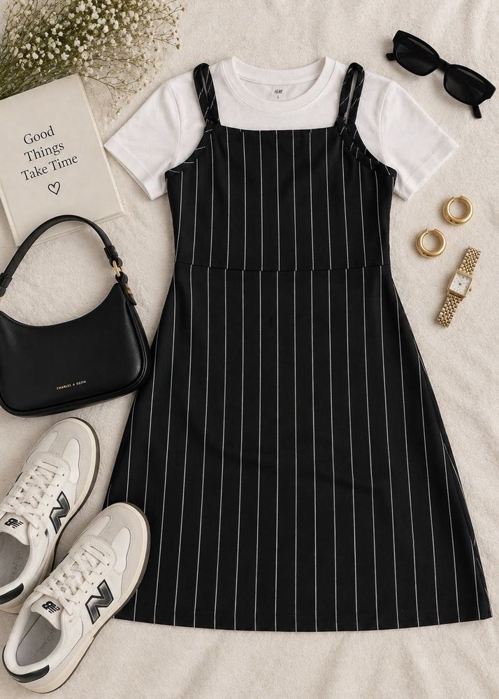 🖤Black Pinstripe Midi Dress ✨