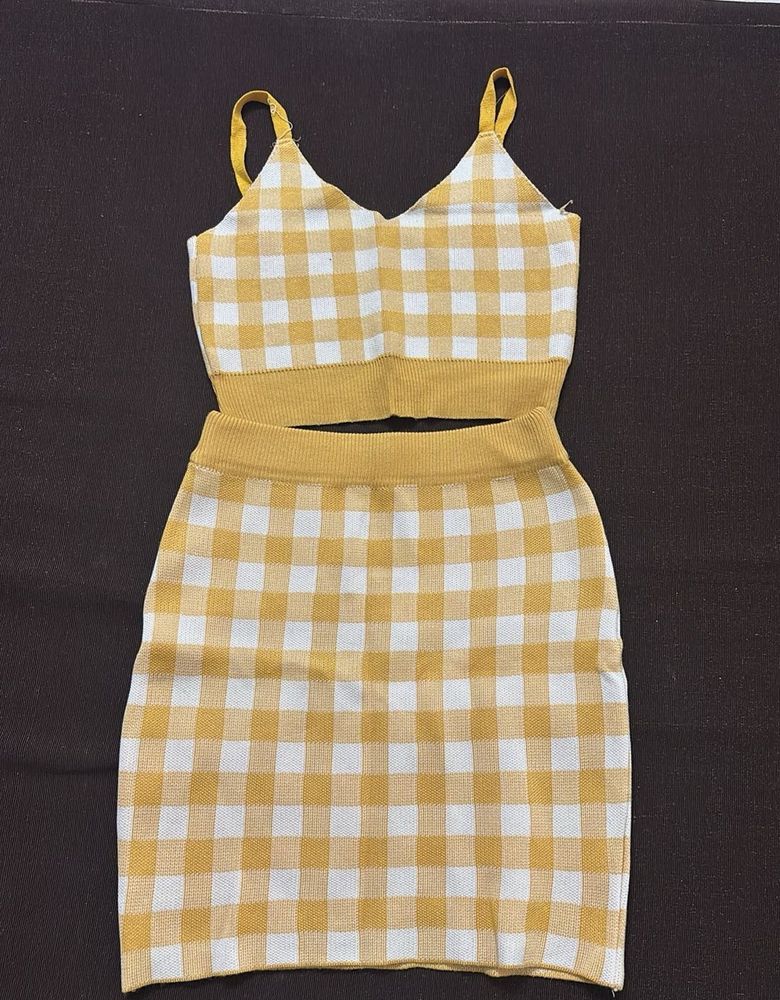 Yellow Gingham Crop Top &amp; Skirt Set