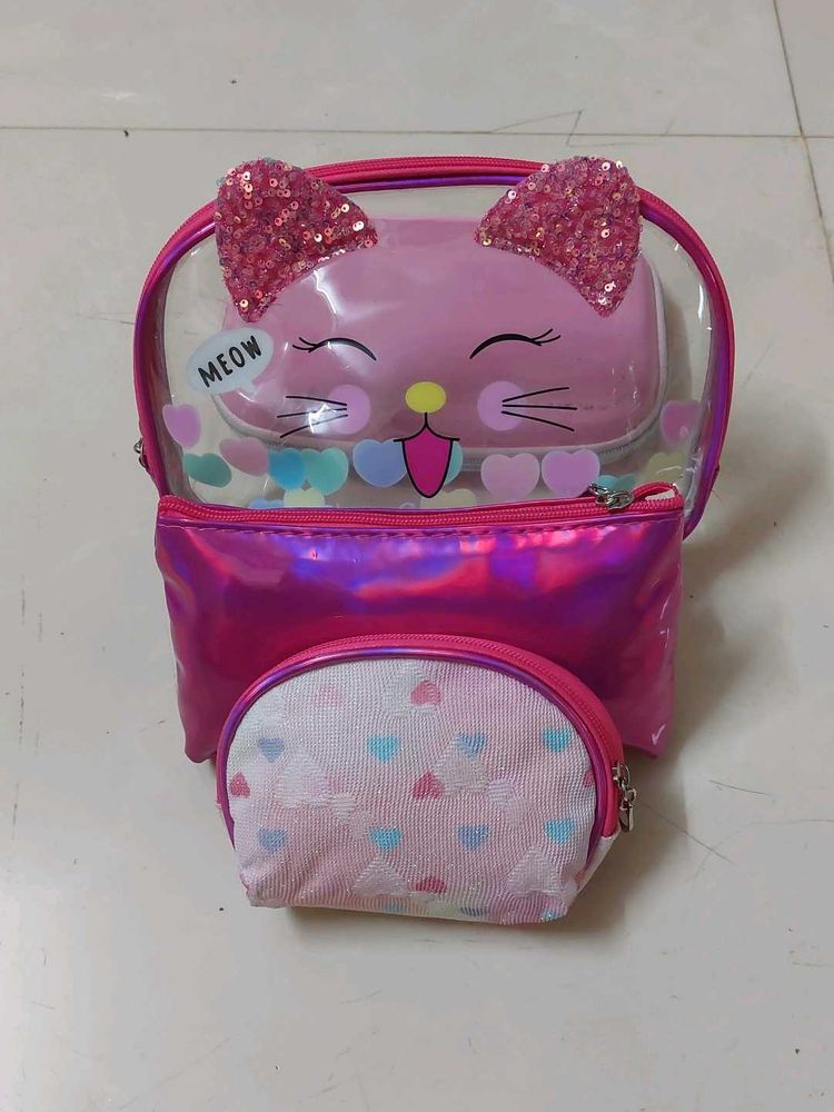 Cute Cat Face Pouch Set