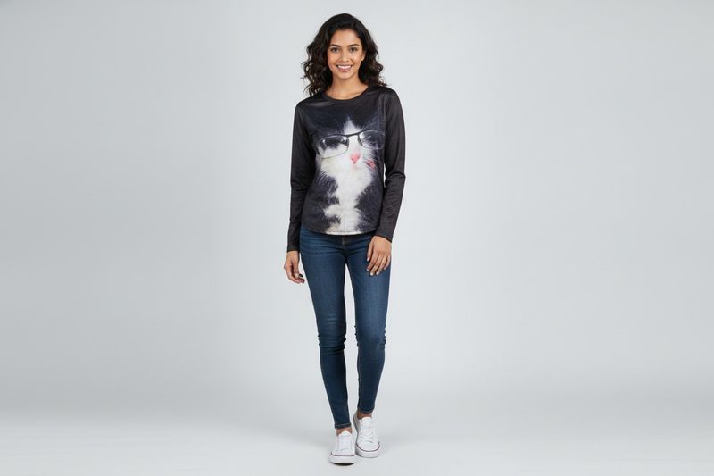 Funny Cat Face Long Sleeve Top