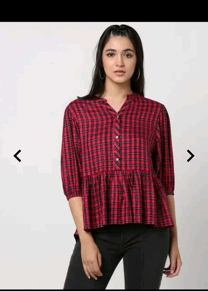 Red Plaid Peplum Top