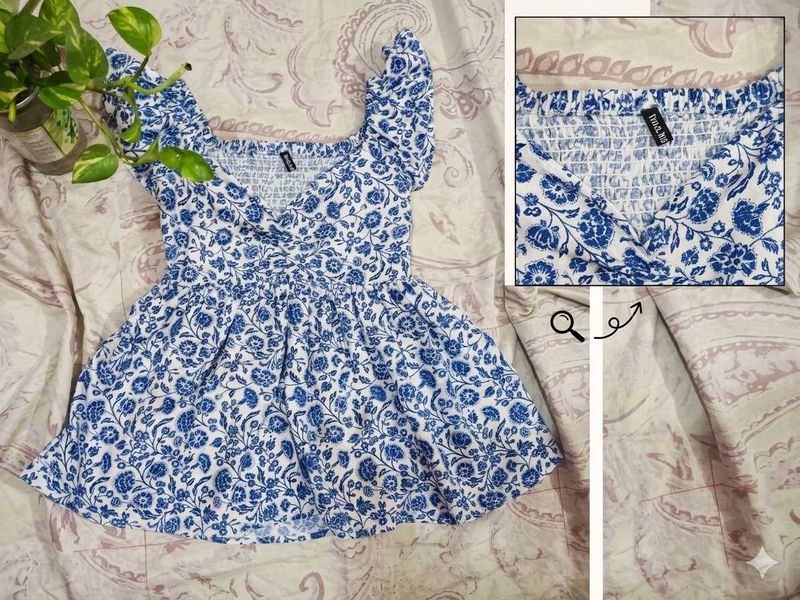 Blue &amp; White Floral Smocked Top | Cute Summer Wear