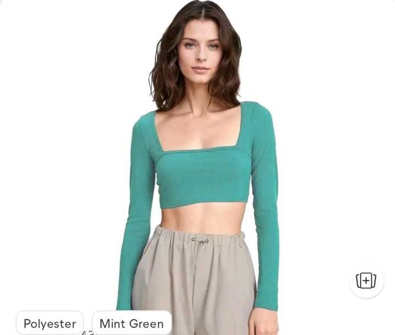 Teal Square Neck Long Sleeve Crop Top
