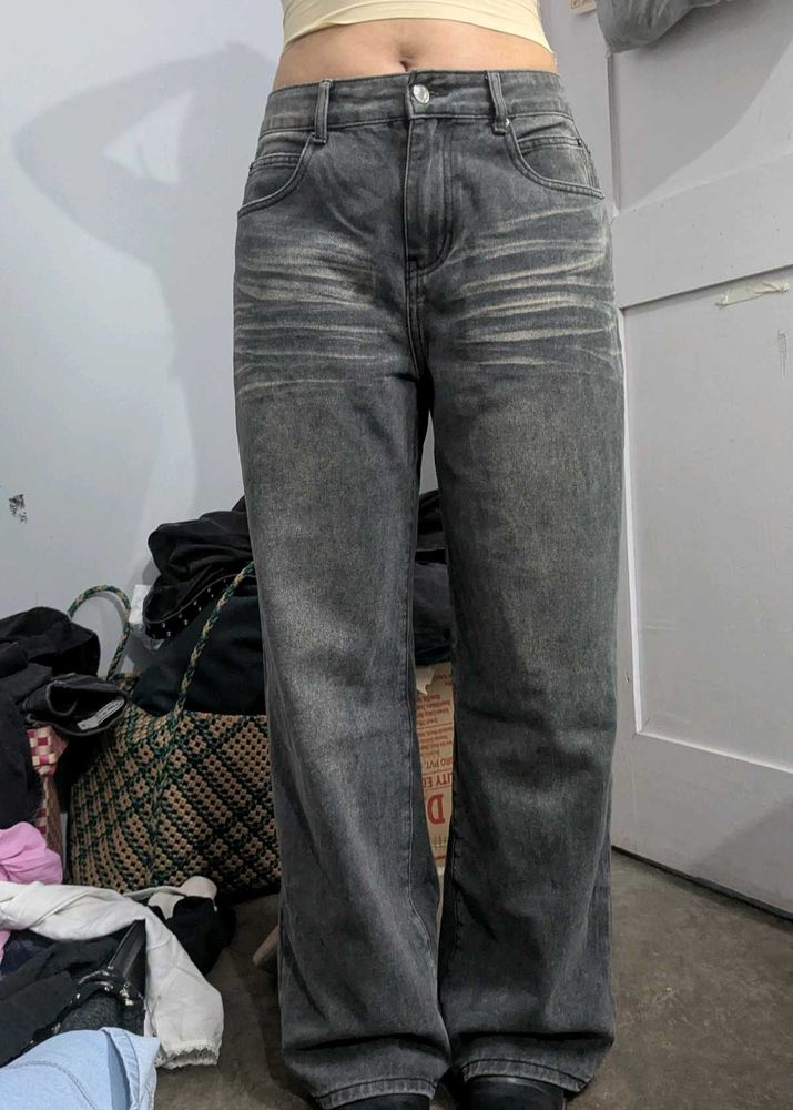 Gray Wash Wide Leg Jeans