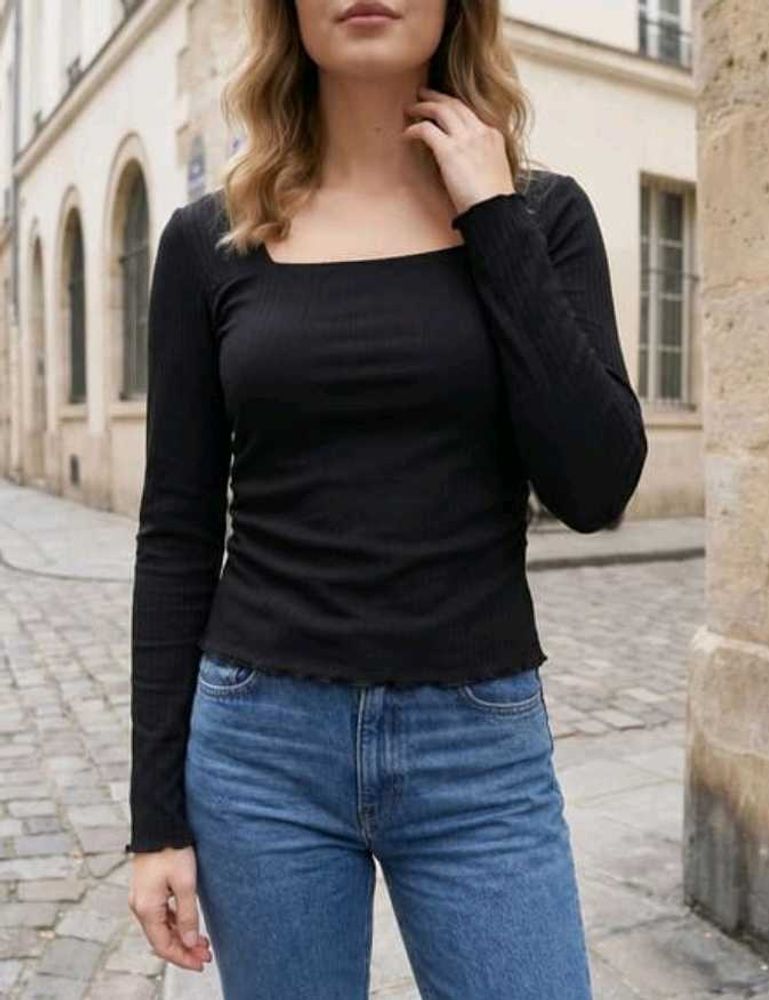 SHEIN Chic Black Square Neck Long Sleeve Top
