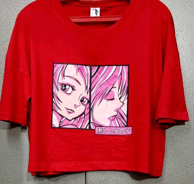 Anime Graphic Print Red Crop Top