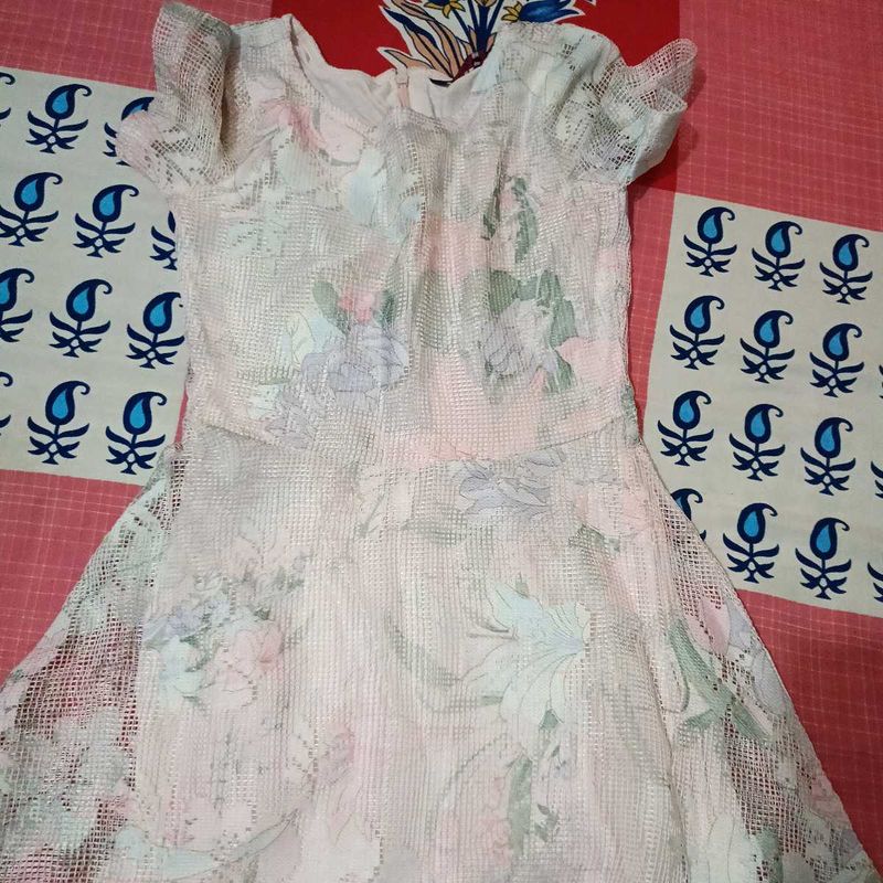 Floral Print Lace Overlay Dress