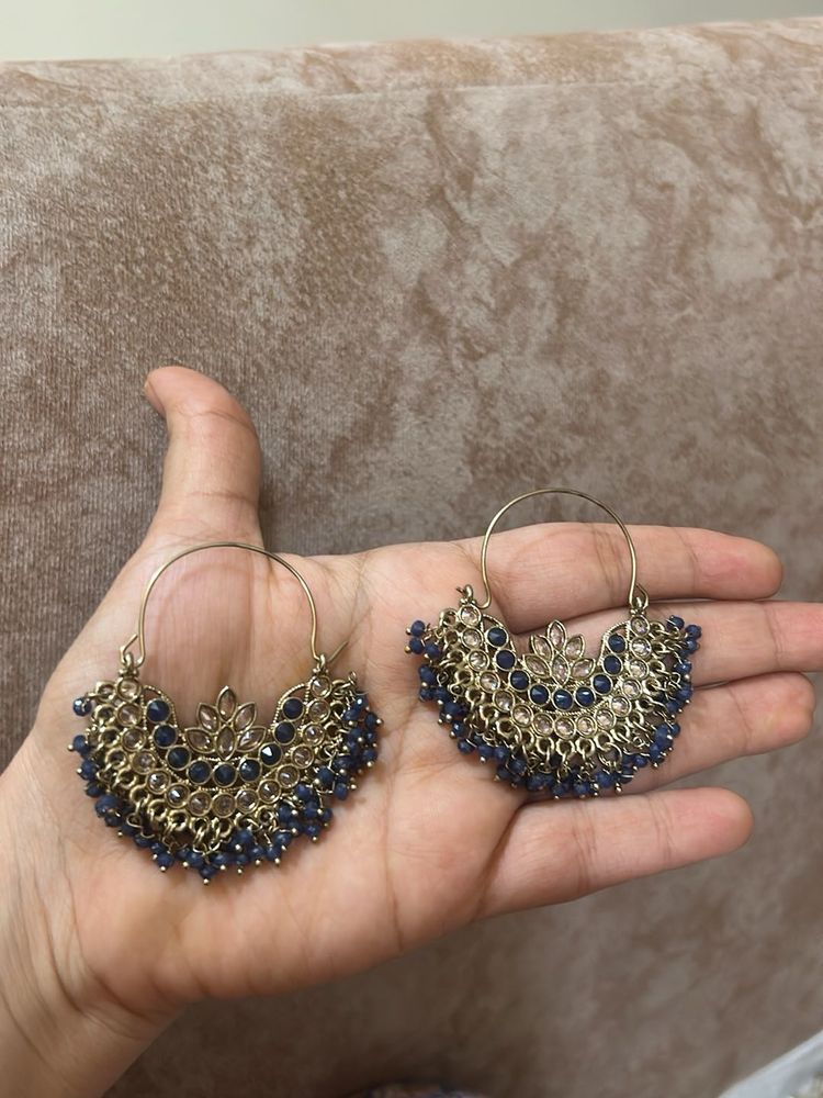 Exquisite Blue Stone Hoop Earrings