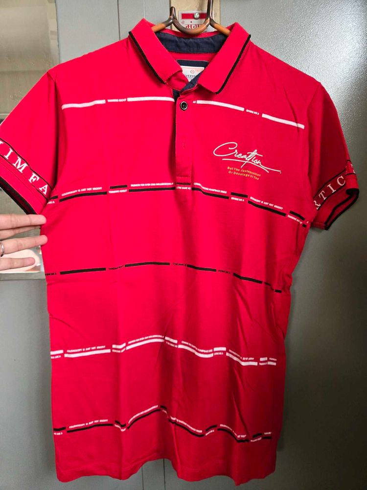 Men's Red Striped Polo Shirt