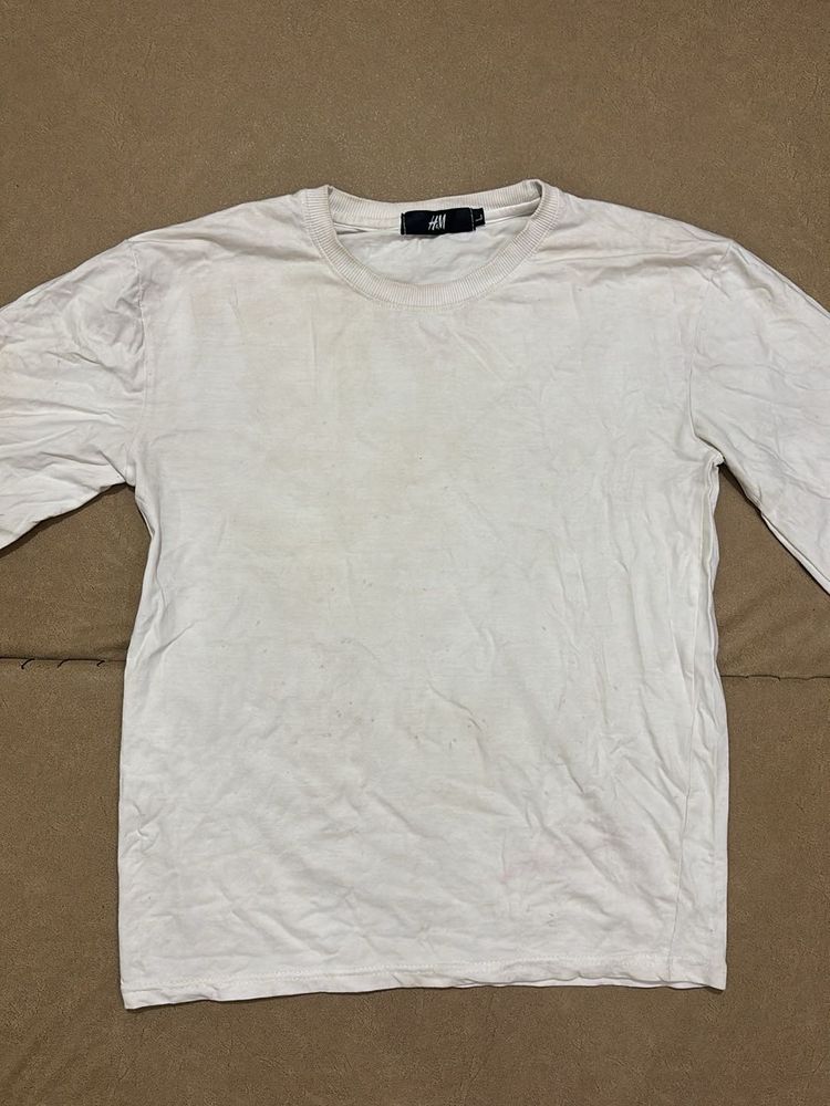 H&amp;M white solid oversized t-shirts