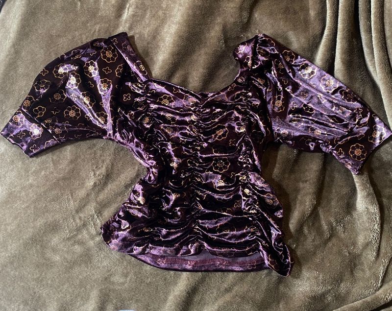 Velvet Floral Puff Sleeve Top