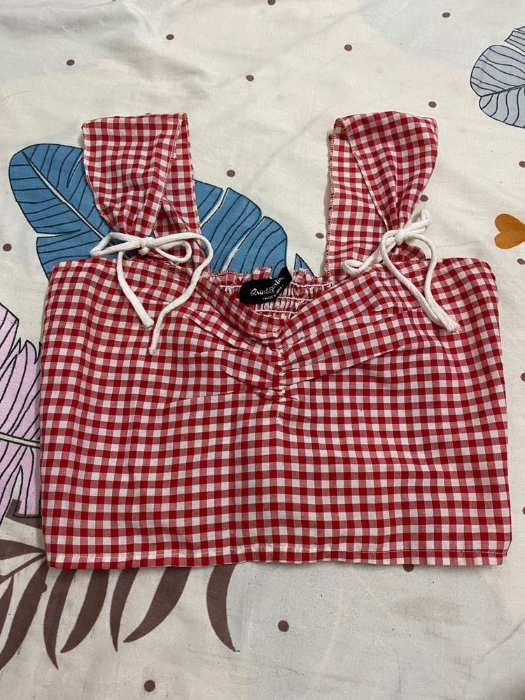 Red Gingham Tie-Strap Crop Top