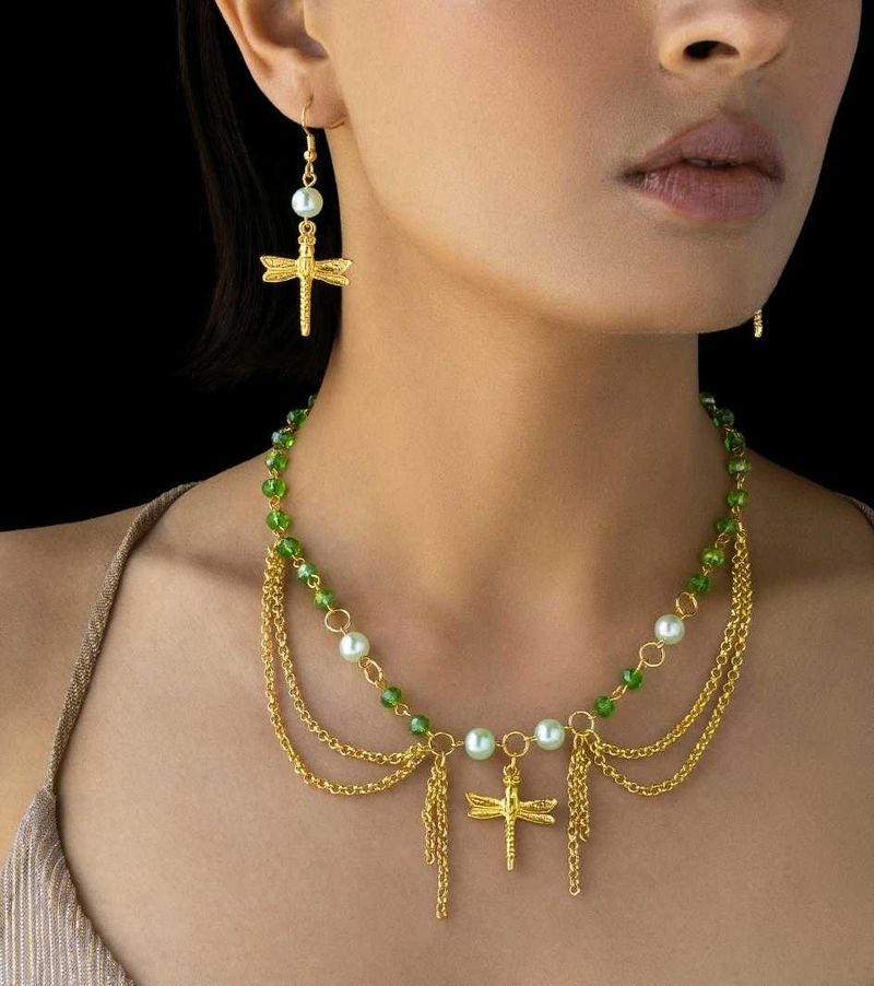 AntiTarnish,Dragonfly Charm Necklace &amp; Earring Set