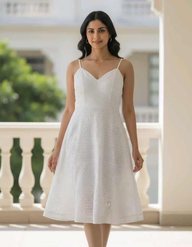 Elegant White A-Line Midi Dress