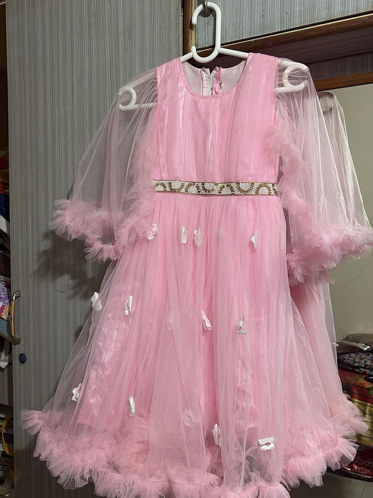 Girks Pink Dress with Sheer Sleeves