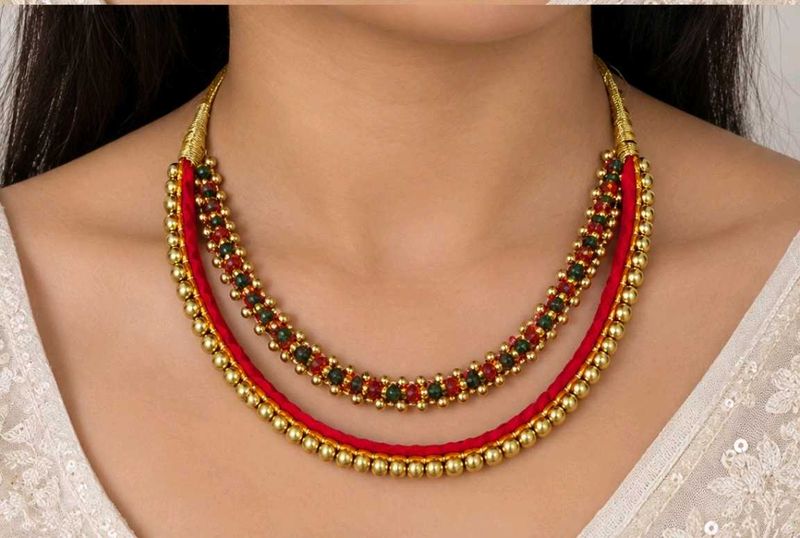 Beautiful Red &amp; Gold Layered Necklace
