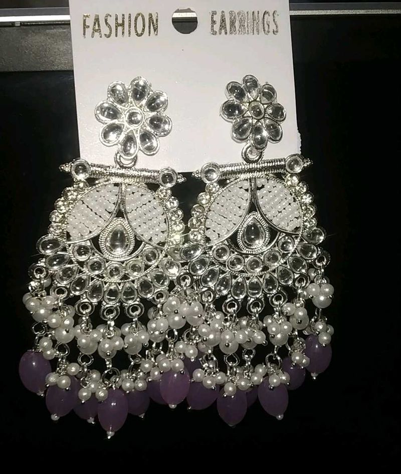 Stylish White &amp; Purple Dangle Earrings
