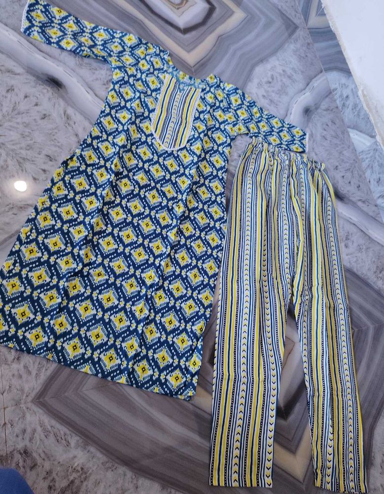 Blue &amp; Yellow Printed Kurta Set