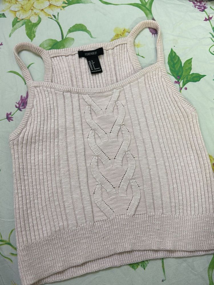 Pink Cable Knit Tank Top