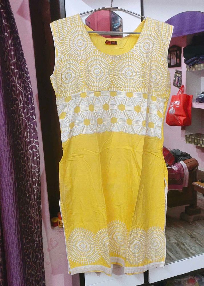 Yellow Embroidered Kurti