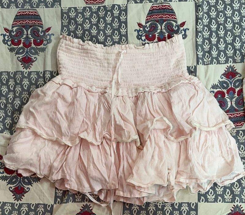 baby pink Ruffled Mini Skirt