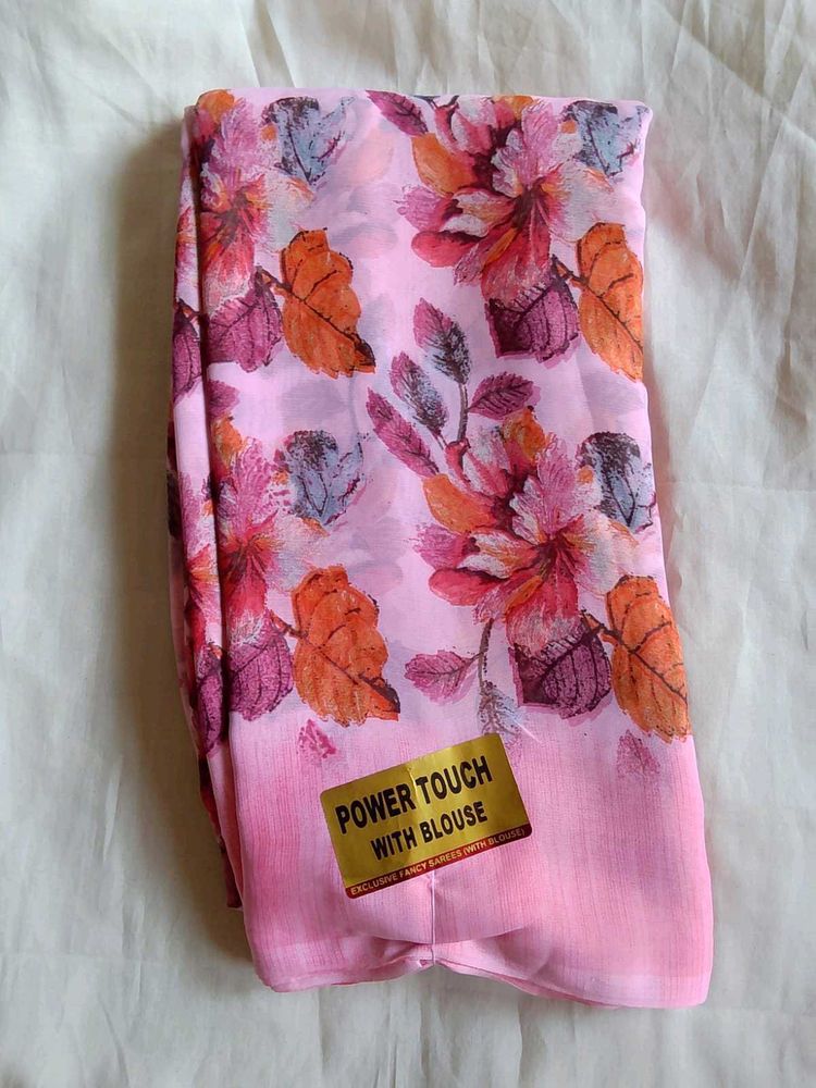 Beautiful Floral Print Saree with Blouse