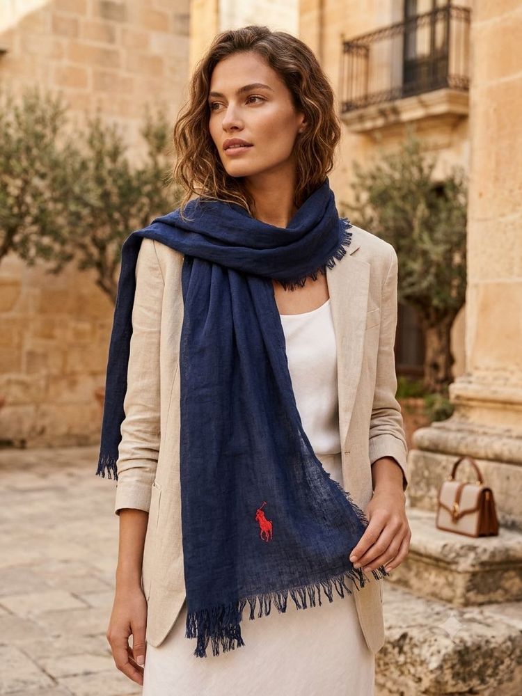 Navy Blue Scarf with Red Polo Logo