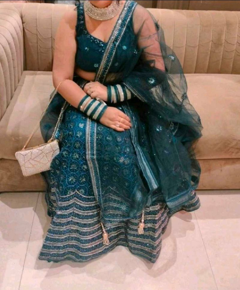Stunning Teal Embroidered Lehenga Choli Set