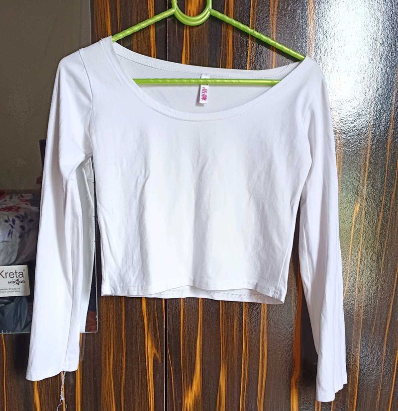 White Long Sleeve Cropped Top