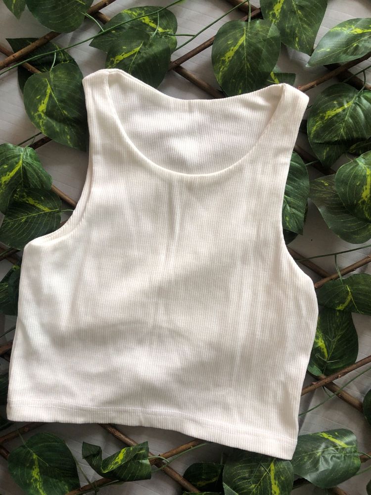 Cream Ribbed Racerback Tank Top