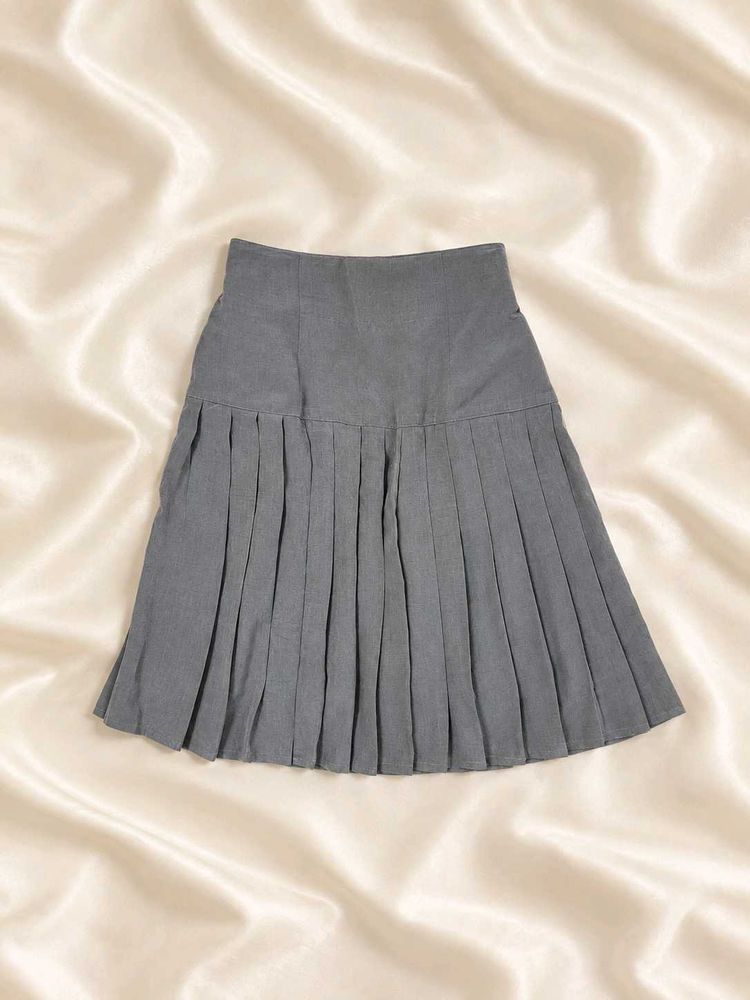 Grey Pleated Mini Skirt
