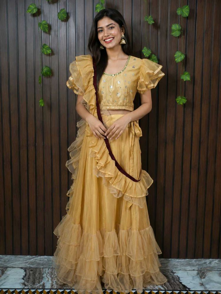 Stunning Yellow Ruffled Lehenga Choli