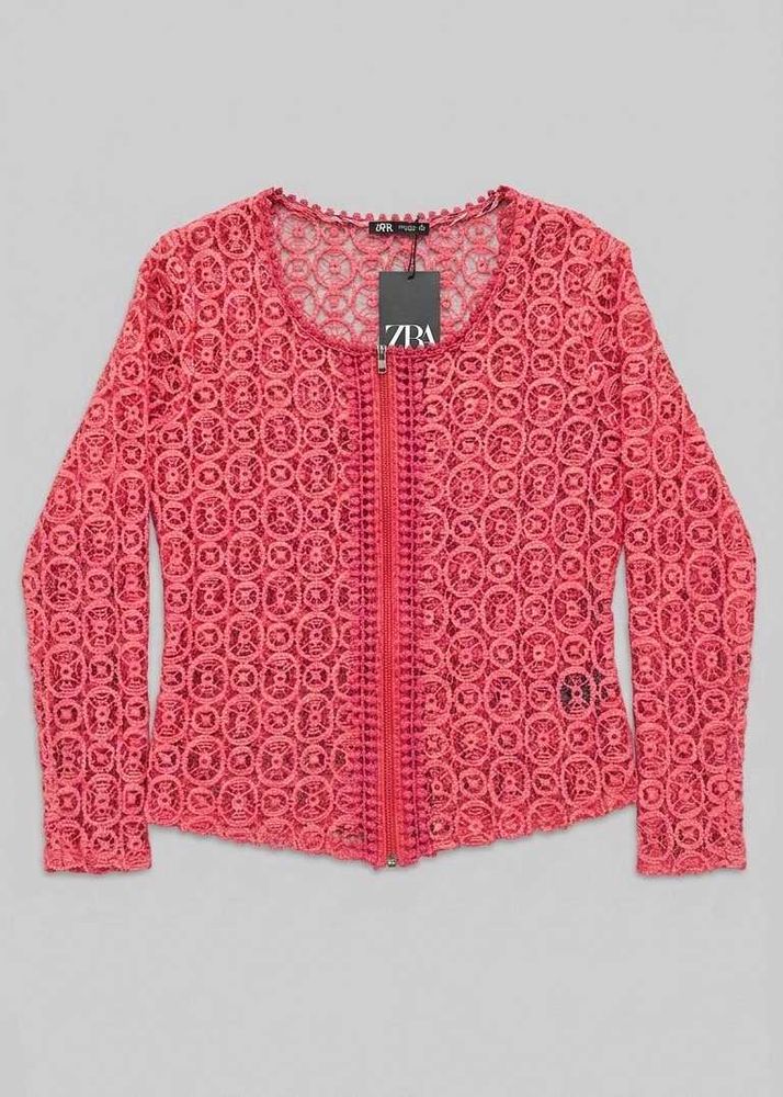 Zara Pink Crochet Zip Jacket