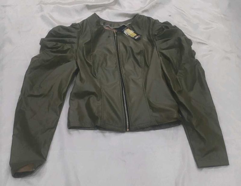 Stylish Olive Green Puffy Sleeve Jacket