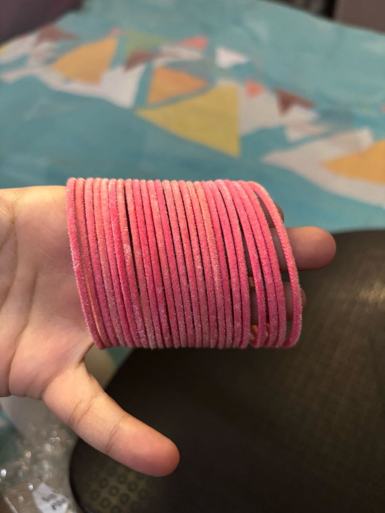 Pink Velvet Traditional Bangles Set 💗