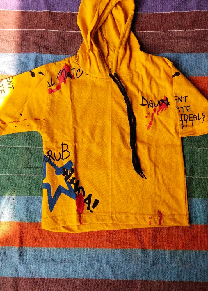 Yellow Graphic Print Hoodie baby ke liye