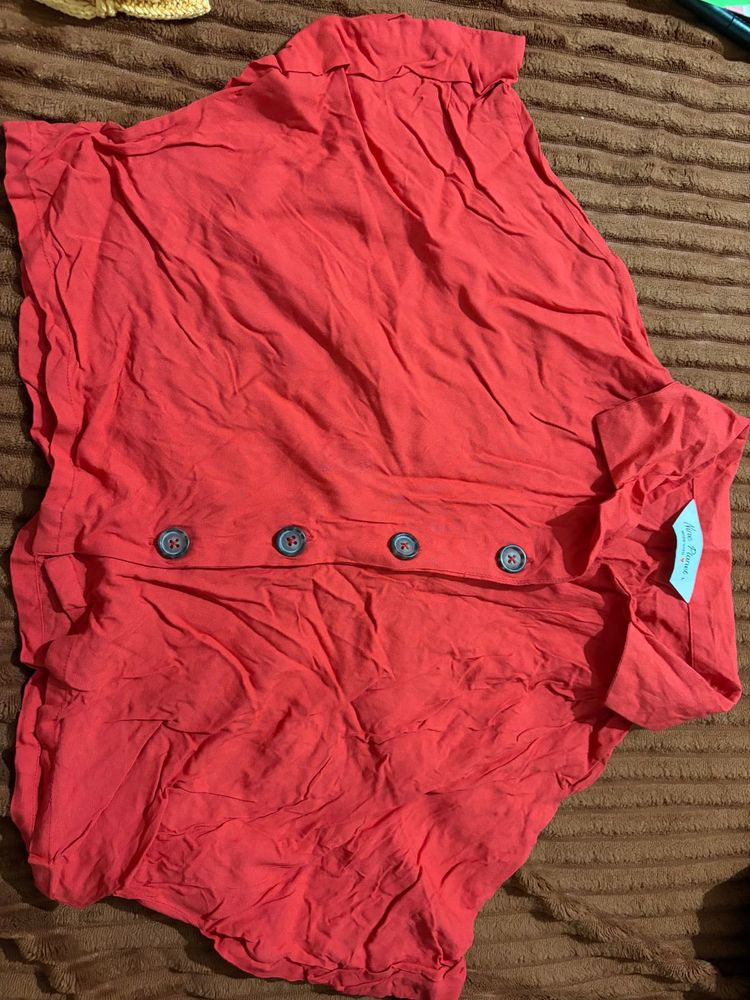 Vibrant Red Button-Up Top