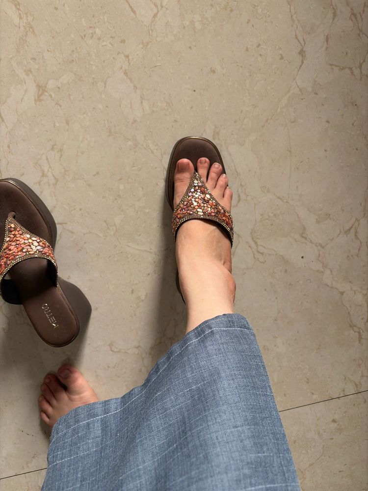 Embellished Wedge Flip Flops