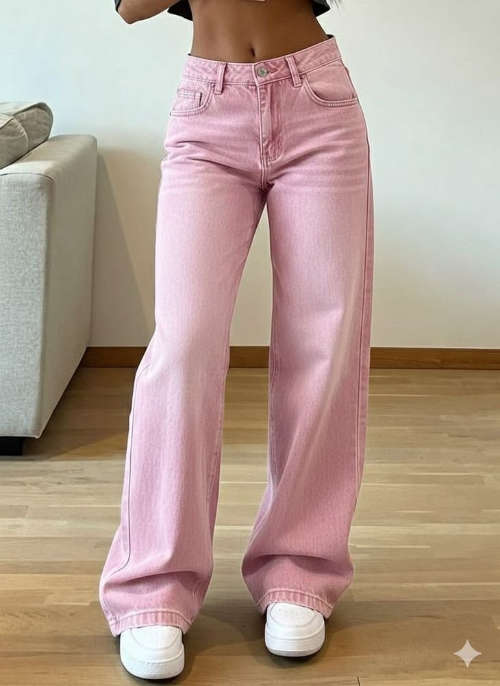 Pink Wide Leg Jeans