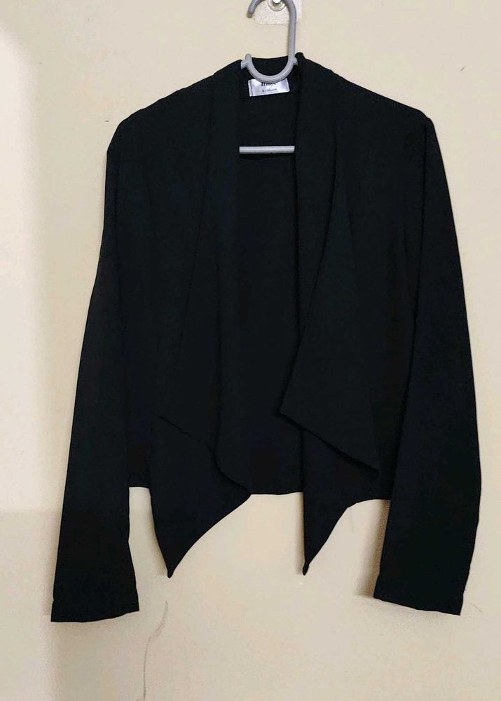 Chic Black Waterfall Drape Jacket
