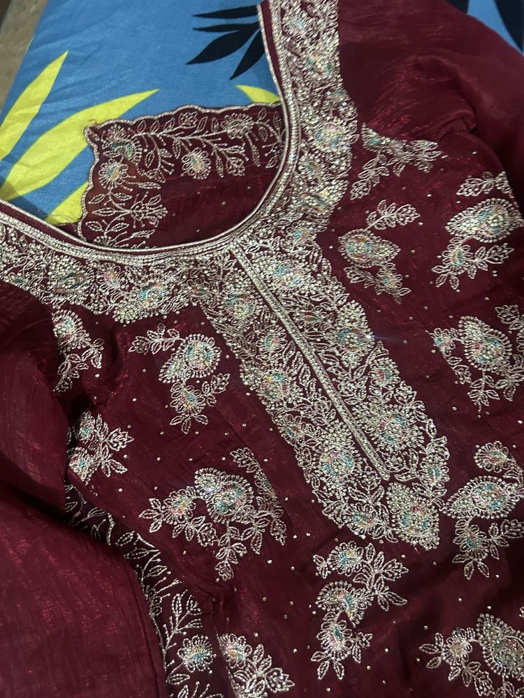 Maroon Embroidered Kurta Set